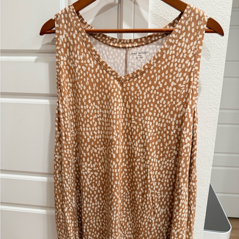 Lane Bryant Tan and White Patterned Tank Top